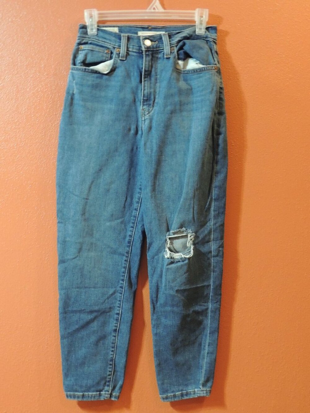 Levi Jeans High Rise Boyfriend Large E Woman 27x27 Distressed Pocket Denim Jean